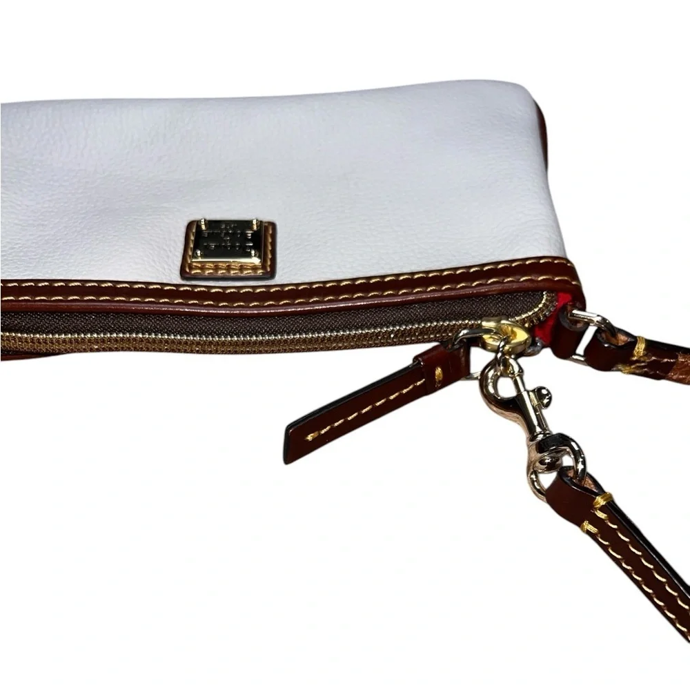 {Dooney & Bourke Cream & Brown Leather Wristlet Convertible Strap}